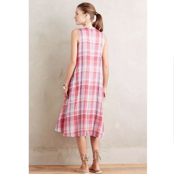 Anthropologie Maeve PIPPA Pink Checkered Plaid Sleeveless Swing Shirt Dress - Picture 4 of 16
